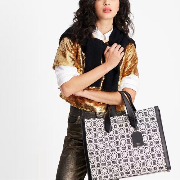 NWT💃Kate Spade Manhattan Spade Flower Monogram Tweed Large Tote Purse - Picture 5 of 12